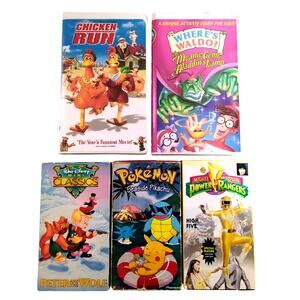 Kids VHS Lot of 5 Pokemon, Power Rangers, Chicken Run, Waldo, Peter and the Wolf